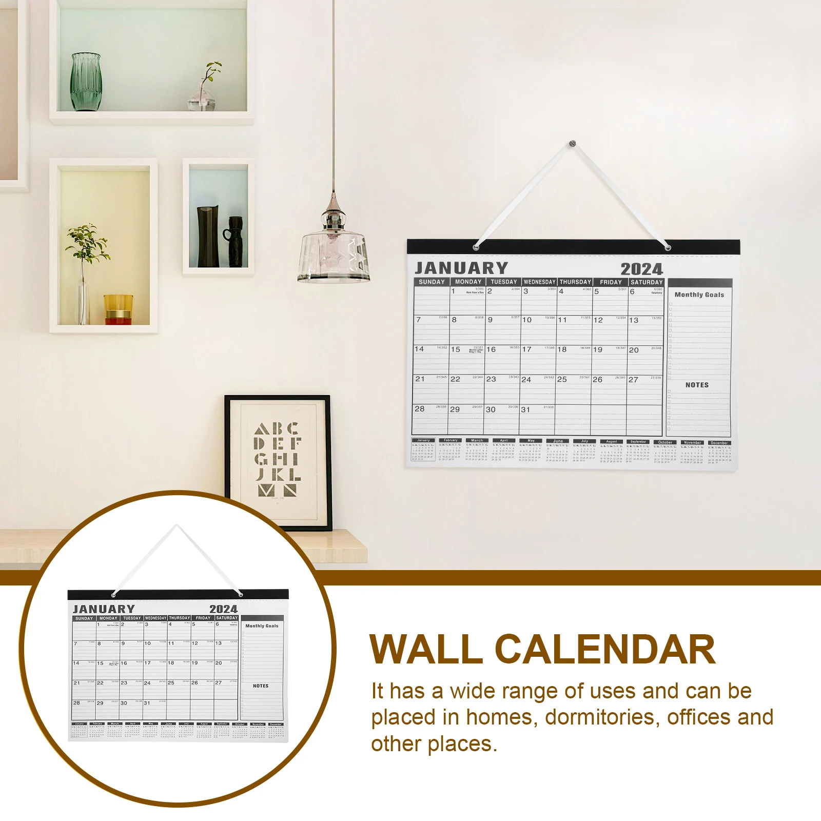 

2024 English Wall Calendar Paper Monthly Planner Daily Use Office Hanging Desk Sturdy Monthly Calendar Schedule