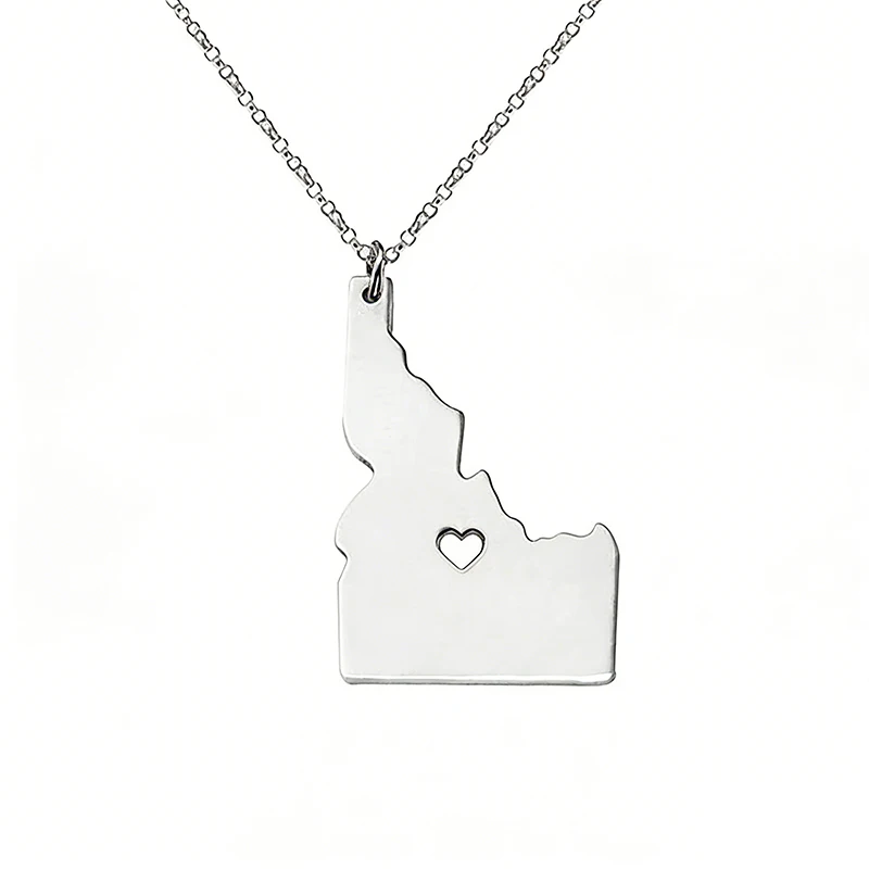USA Idaho State Map Pendant Necklace Hollow Heart America Map Stainless Steel Necklace Jewelry