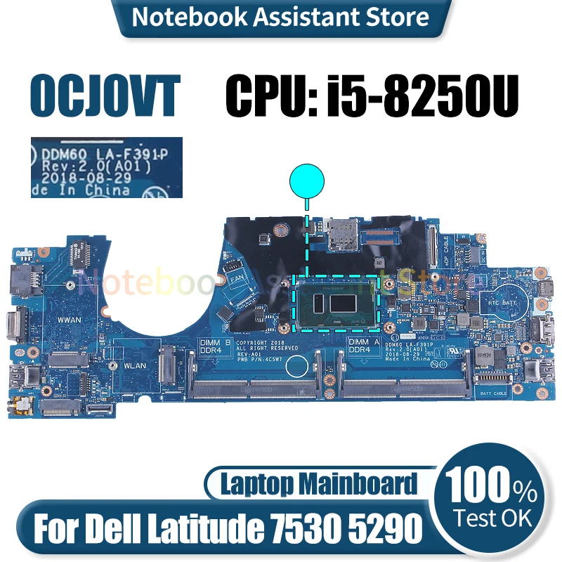 

For Dell Latitude 7530 5290 Laptop Mainboard DDM60 LA-F391P 0CJ0VT SR3LB i5-8250U Notebook Motherboard Tested