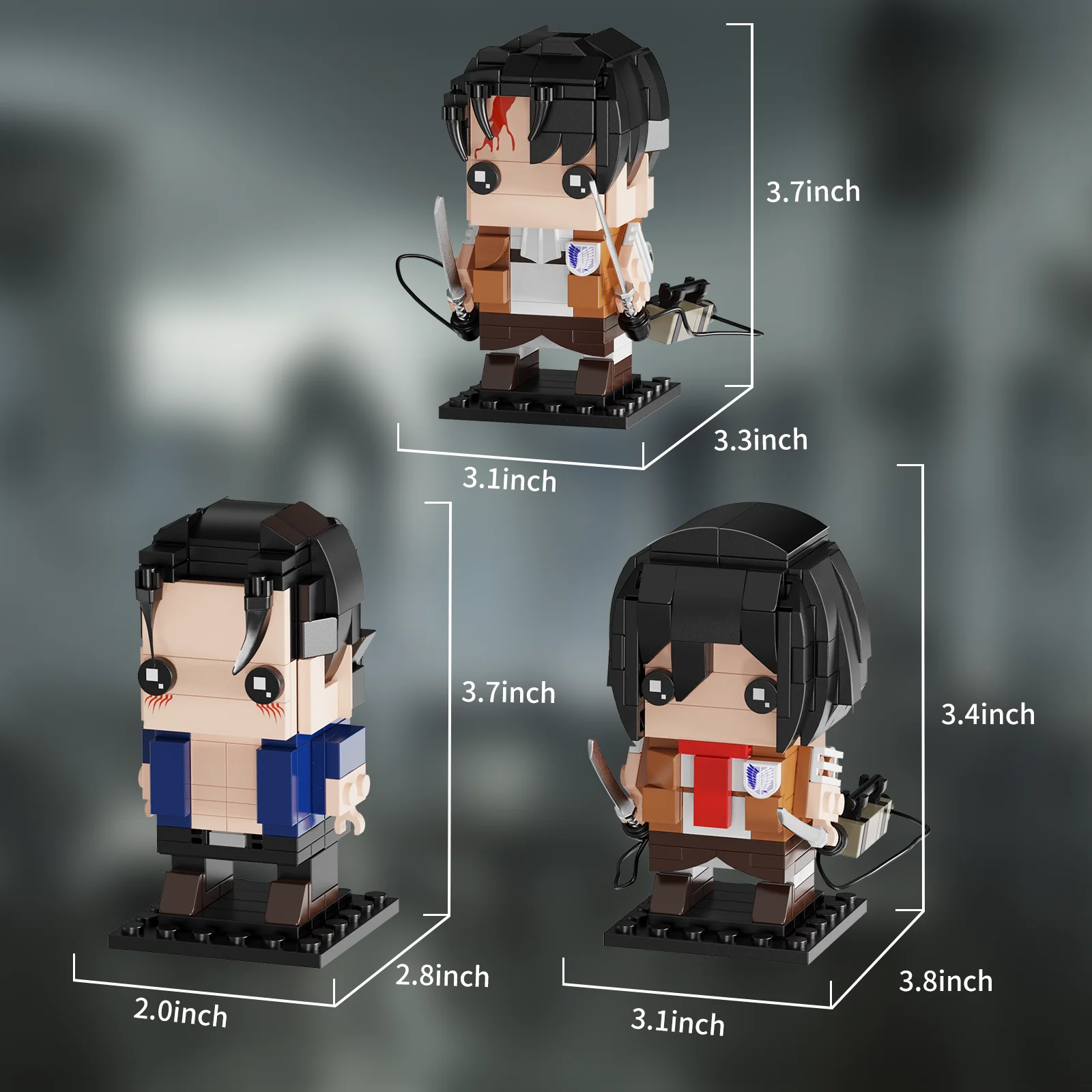 3 in 1 Eren Mikasa Levi Epic Warrior Building Blocks Set, Anime Figures Attacked on Titan, Mini Bricks Toys for Fans Collectors