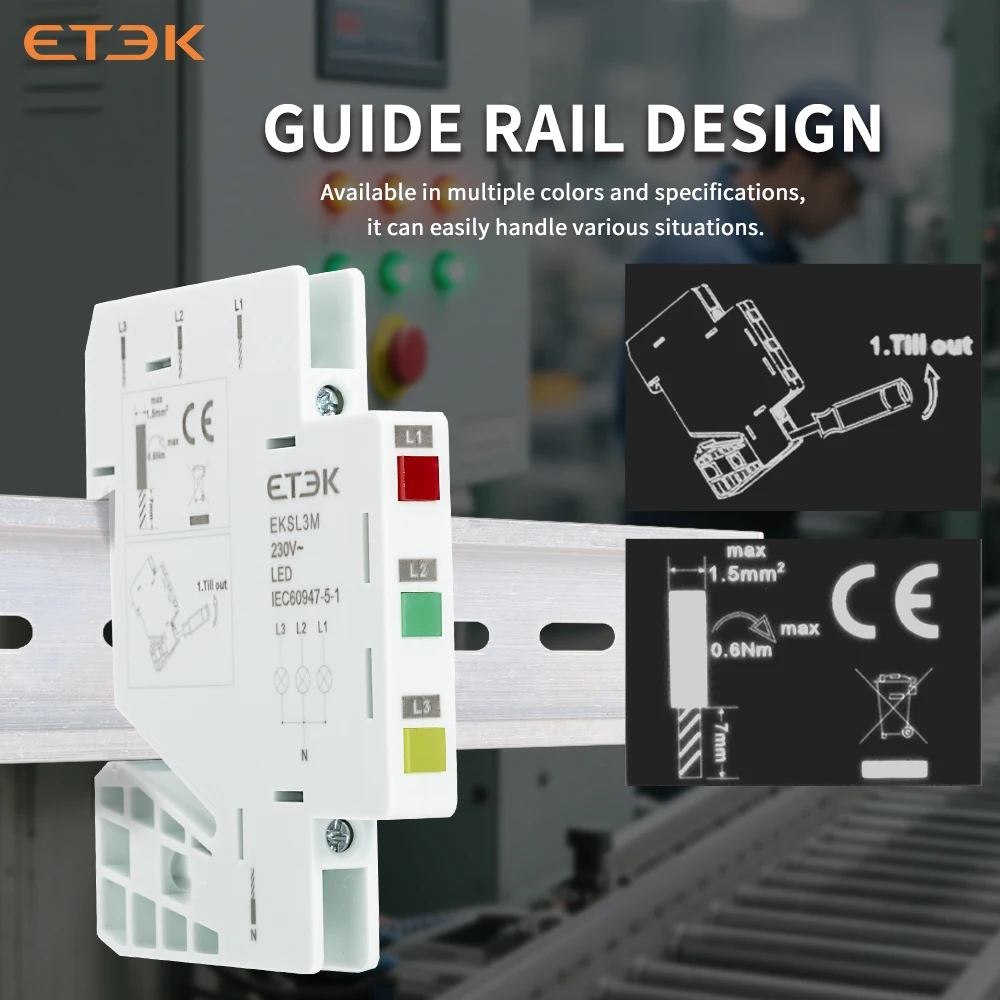 ETEK DIN Rail-Mounted Signal Light Signal Indicator Light 9mm/18mm Indicator Light AC 220V/230V LED Signal Light Red Green Blue