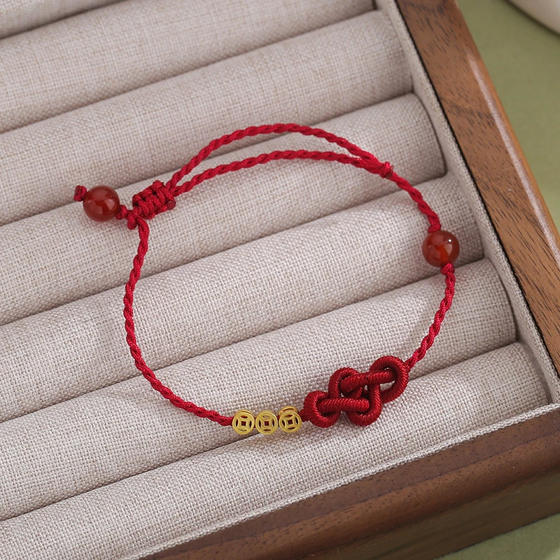 Glückliche handgemachte geflochtene rote Seil-Armbänder für Damen und Herren, einfache verheißungsvolle Knoten-Lotus-Armbänder, Freundschafts-Charm-Schmuck, Geschenke – Detail 2