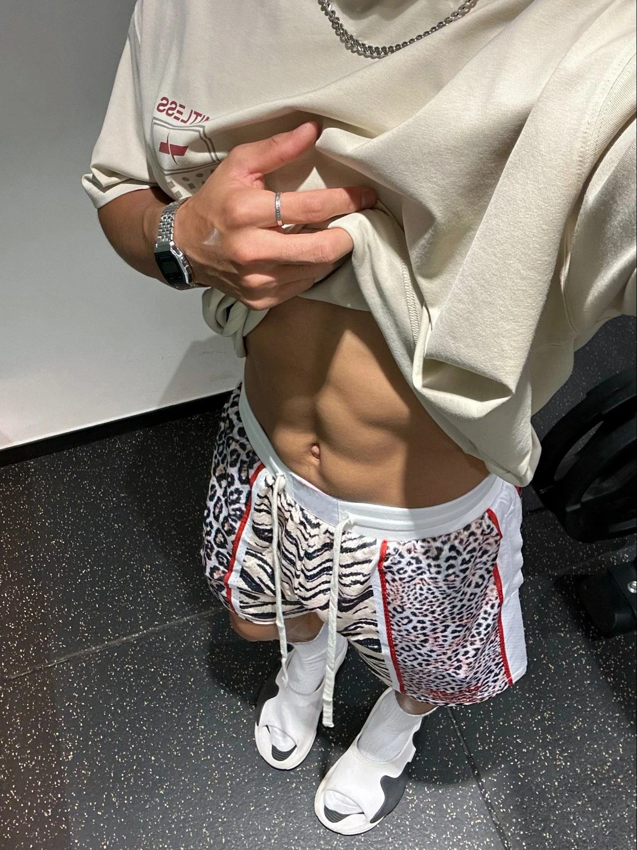 

Summer Loose Fit Baskeall orts Men's Mid-Low Waist Straight Leg Me Net Eye Leopard Print Casual Youth Faion ort Pants