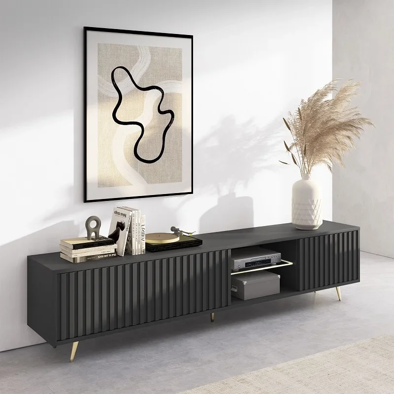 Modern French Matte Baking Finish Tea Table TV Cabinet Unit Black Living Room Light Luxury Floor Cabinet