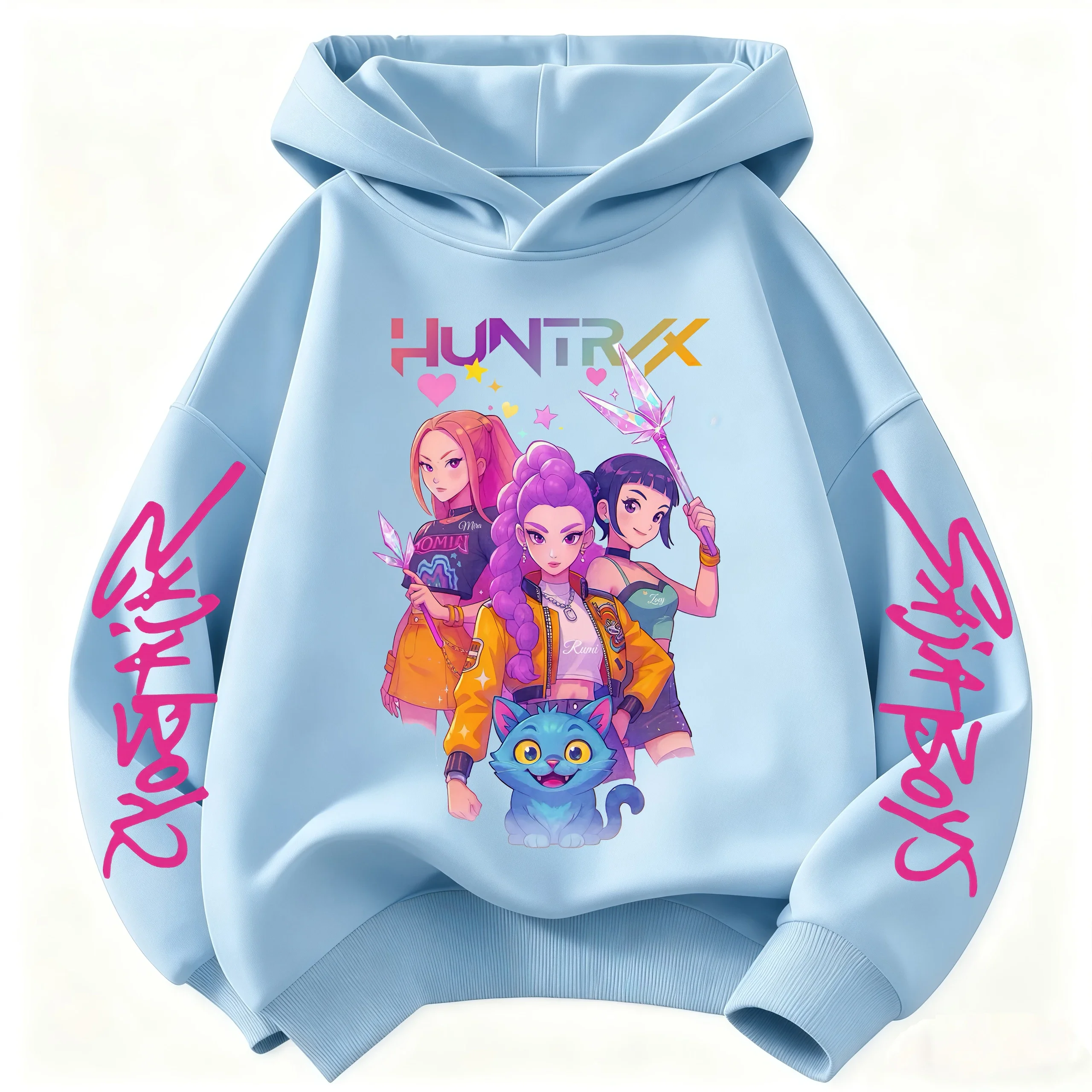 2026 Girls Hoodie for Boys and Girls Cartoon Hunter Rumi Mira Warm and Thick, Fashionable Casual Top, Printed Purple Sweatshirt