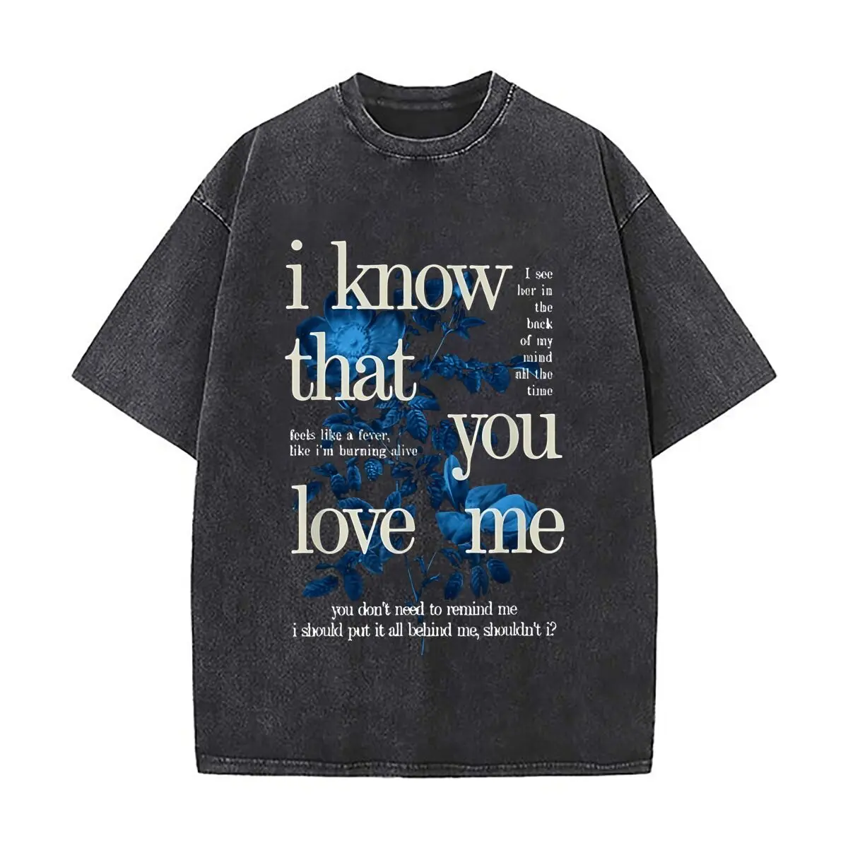 Blue Rose Lyric Washed Distressed Loose Streetwear Tops for City Walks
