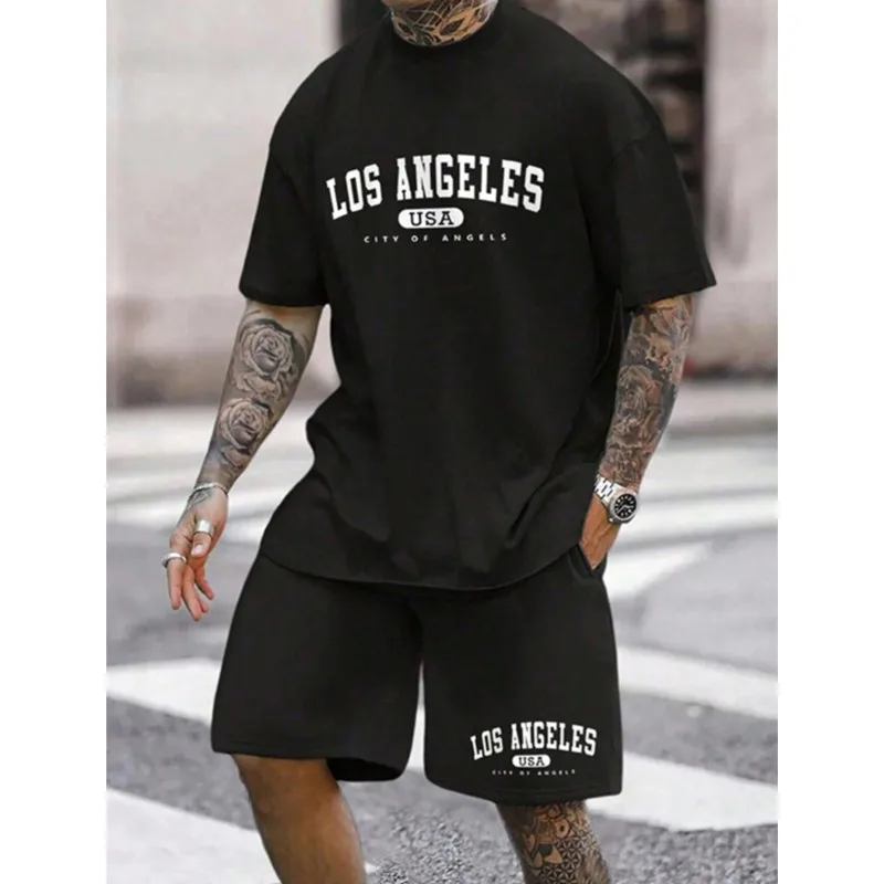 

Men's Summer Casual Breathable Short-sleeved Set Street Loose T-shirt Shorts 2 Piece Outdoor Vacation Sports Fashion Suit