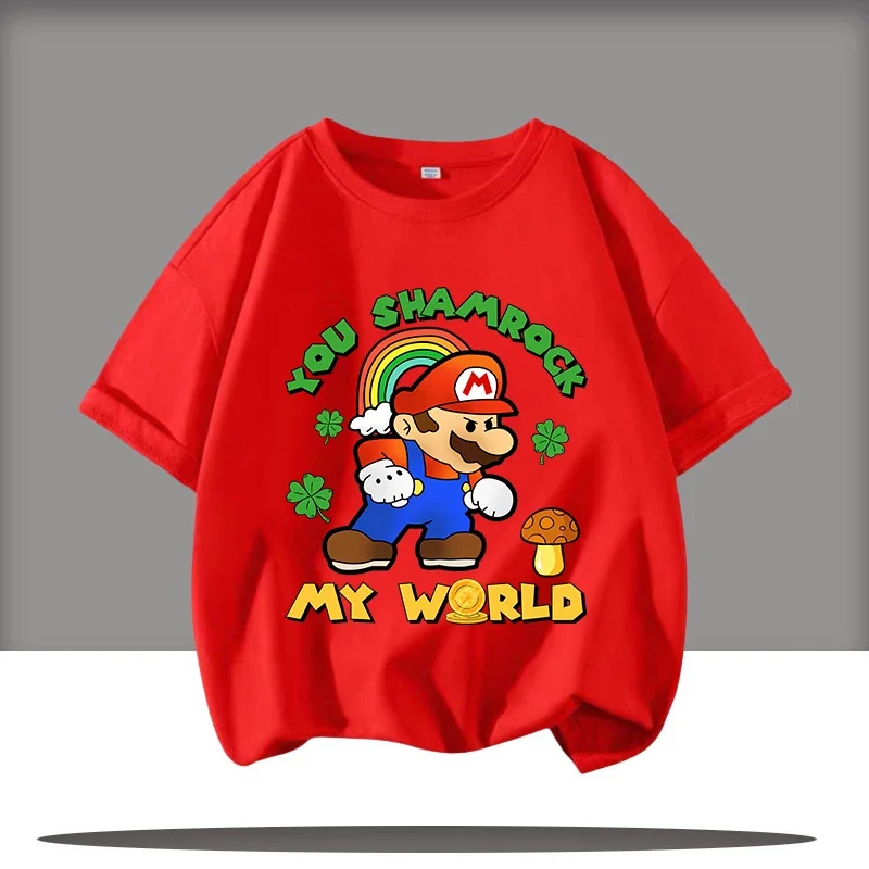 

boys' sportswear,girls' casual top Mario's new summer T-shirt for children, round-neck short-sleeved,with digital cartoon prints