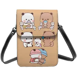 Bubu Dudu Kawaii Small Cell Phone Purse Leather Card Case Stylish Female Cute Bear and Panda Cartoon Mini Shoulder Bag Portable