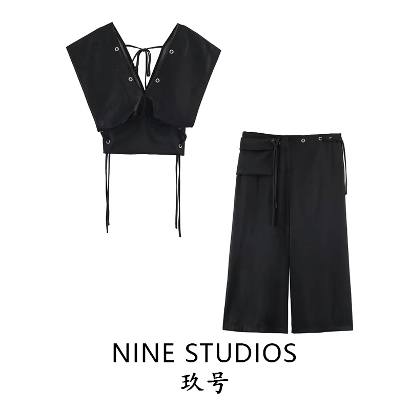 Nine Zar Women's Fashion Set Cool Washed Denim Sleeveless Vest And Jeans Long Pants Four Seasons Wearable Two-Piece Ensemble