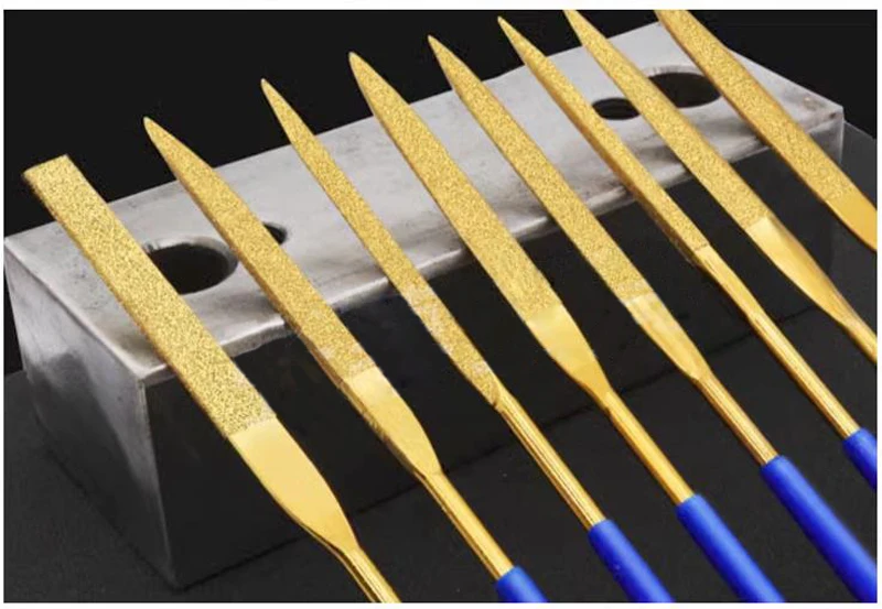 ملفات ماسية متنوعة مع ملفات صغيرة من سبائك التيتانيوم المطلية بأدوات فرك المعدن والحجر مجموعة تلميع للعمل الدقيق #3