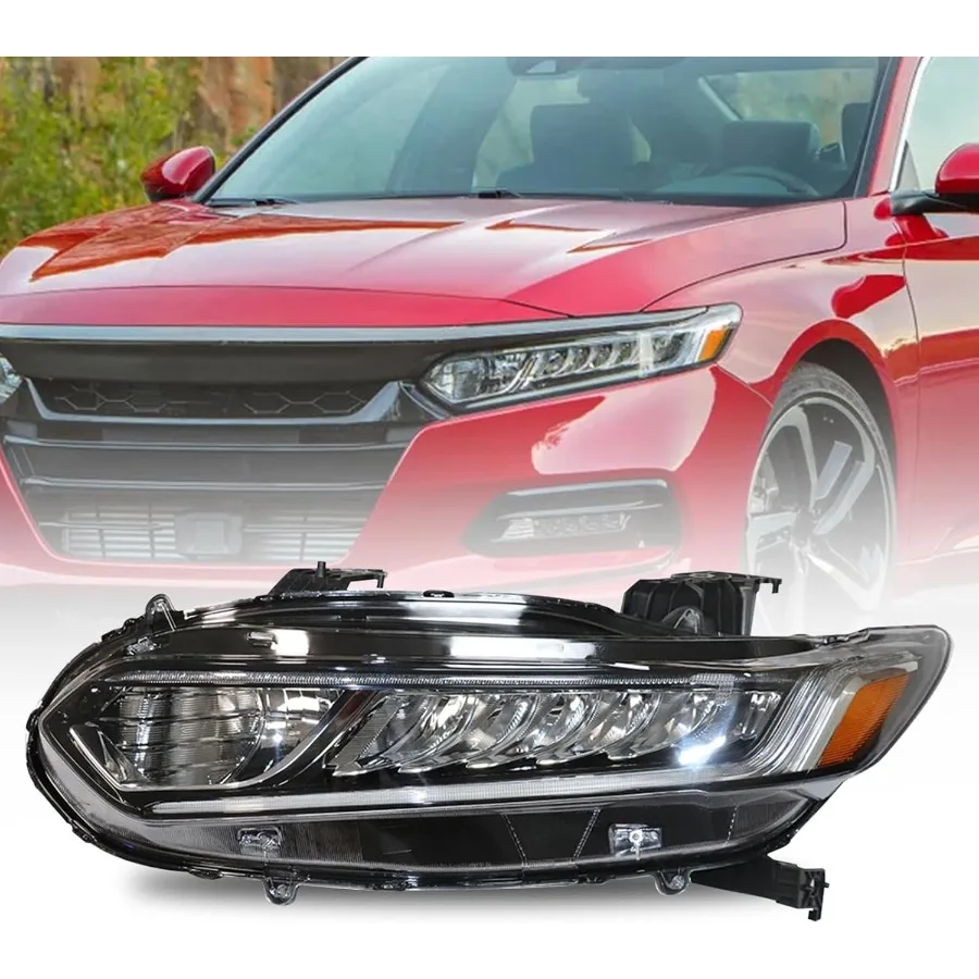 

For 2018 2019 2020 Honda Accord LED Headlights Assembly Left Driver Side Chrome Housing Clear Lens 12V with Daytime Running Lig