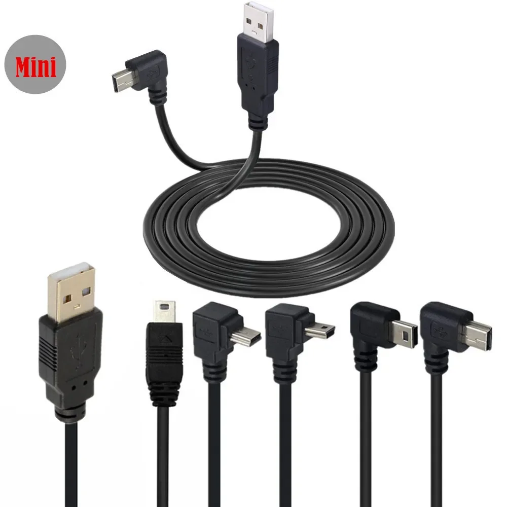 USB Data Cable A Male to Mini USB B 5Pin Male 90 Degree UP / Down / Left / Right Angle Adapter Charge Sync 0.25M 0.5M 1.5M 3M 5M