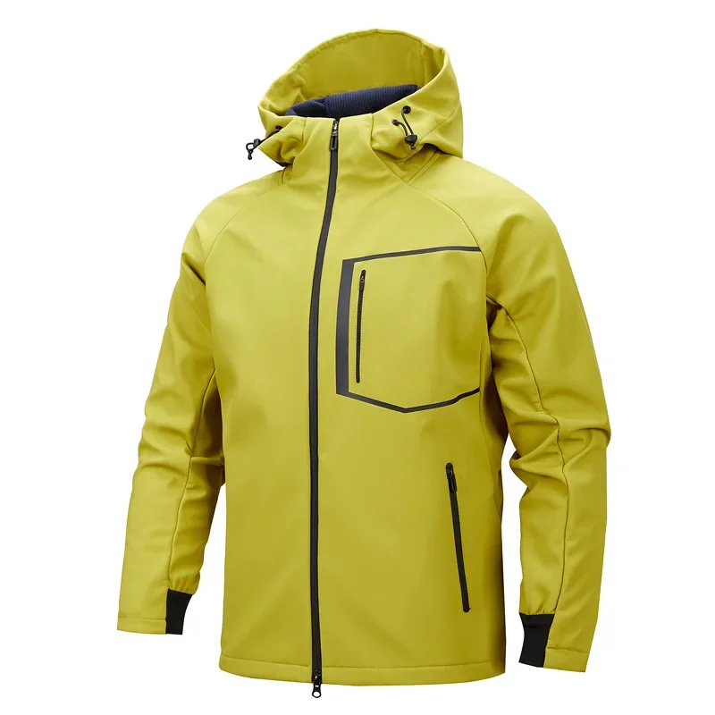

Soft Jacket Men's Outdoor Windproof and Waterproof Casual Jacket Plus Fleece Hooded Jacket Waterproof Jacket Men