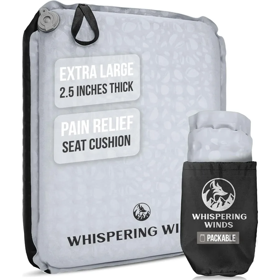 

Whispering Winds Inflatable Seat Cushion - Comfortable Blow-up Foam Pad for Airplane Travel Stadium Outdoors Camping Car and Mo