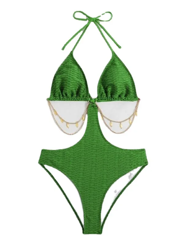 2025 ตัดออก Halter Monokini ชุดว่ายน้ํา One Piece โซ่ชุดว่ายน้ําผู้หญิงเซ็กซี่ Bathers ชุดว่ายน้ําว่ายน้ําชุดว่ายน้ําหญิง Beachwear