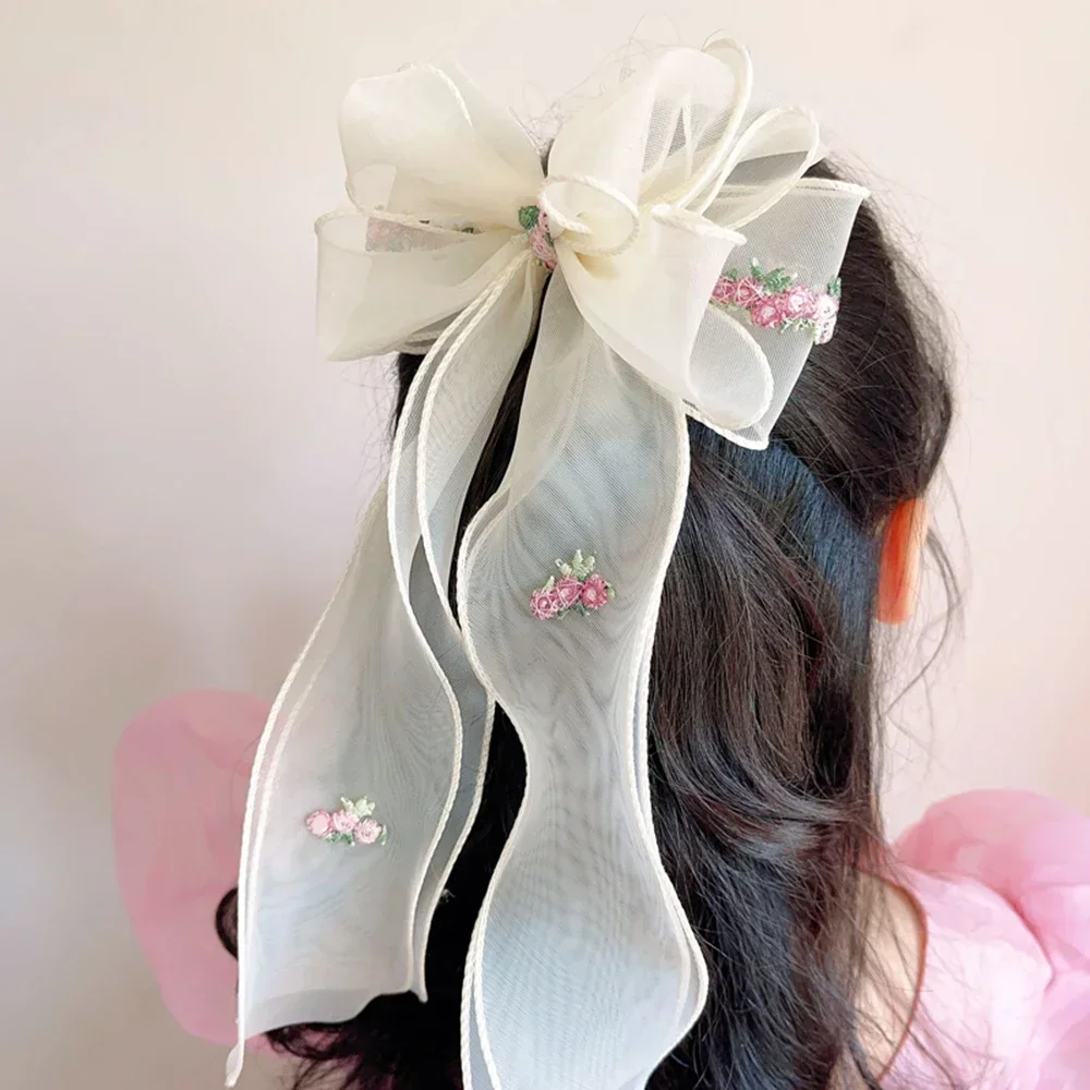 

2pcs Korean Children's Braided Hairpin Embroidered Floreal Hair Accessories Princess Girl Ponytail Headdress Top Clip For Kids