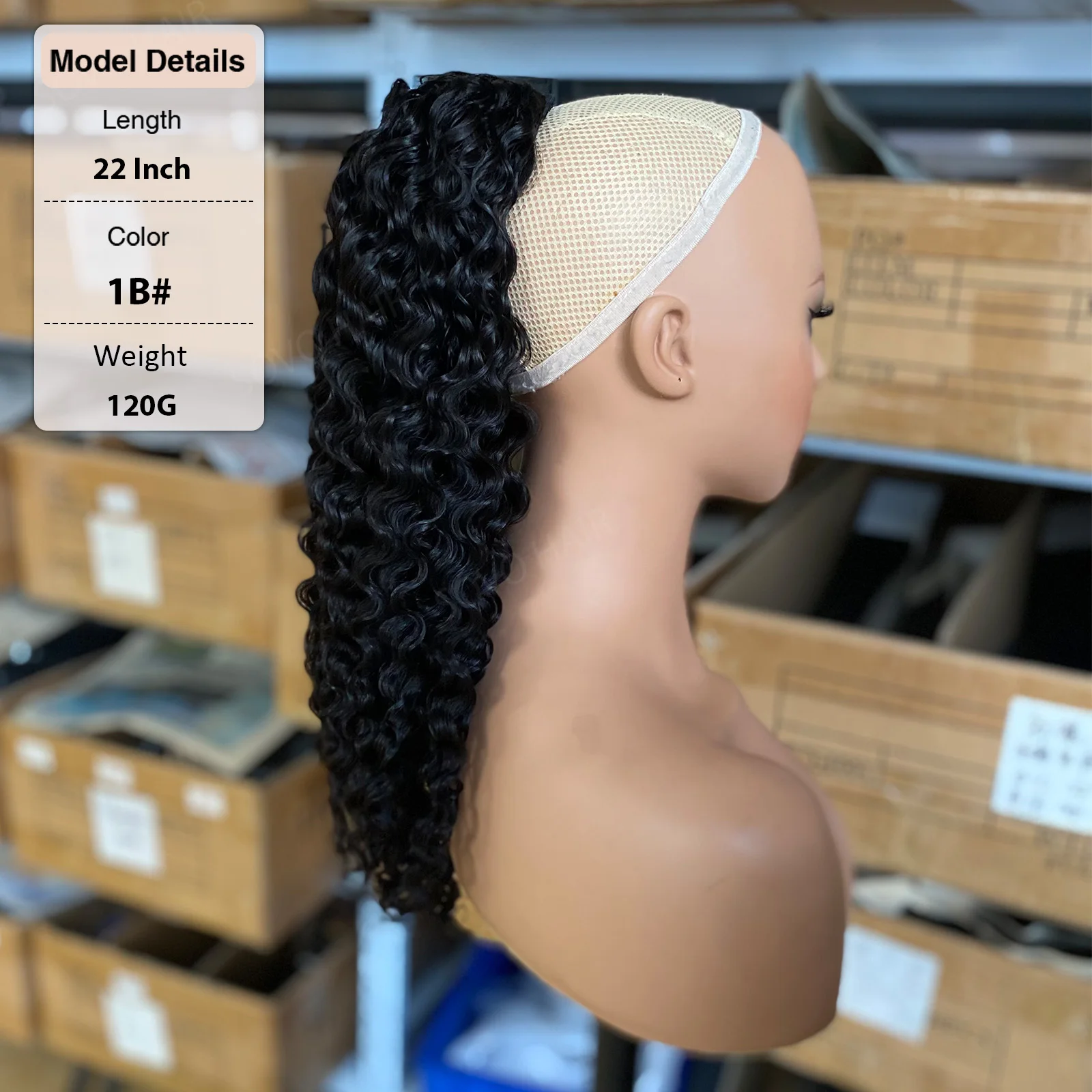 Burmese Curly Drawstring Ponytail Virgin Human Hair Extension 22Inch 120G Natural Black Clip In Ponytail Hairpieces For Women