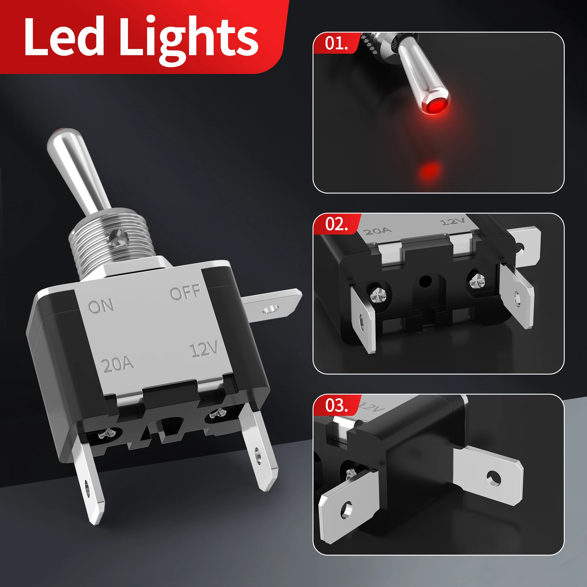 Toggle Switch 12V DC 20A Lighted Toggle Switch 3 Pin ON/Off SPST LED Illuminated with Mounting Panel Aircraft Safety Cover