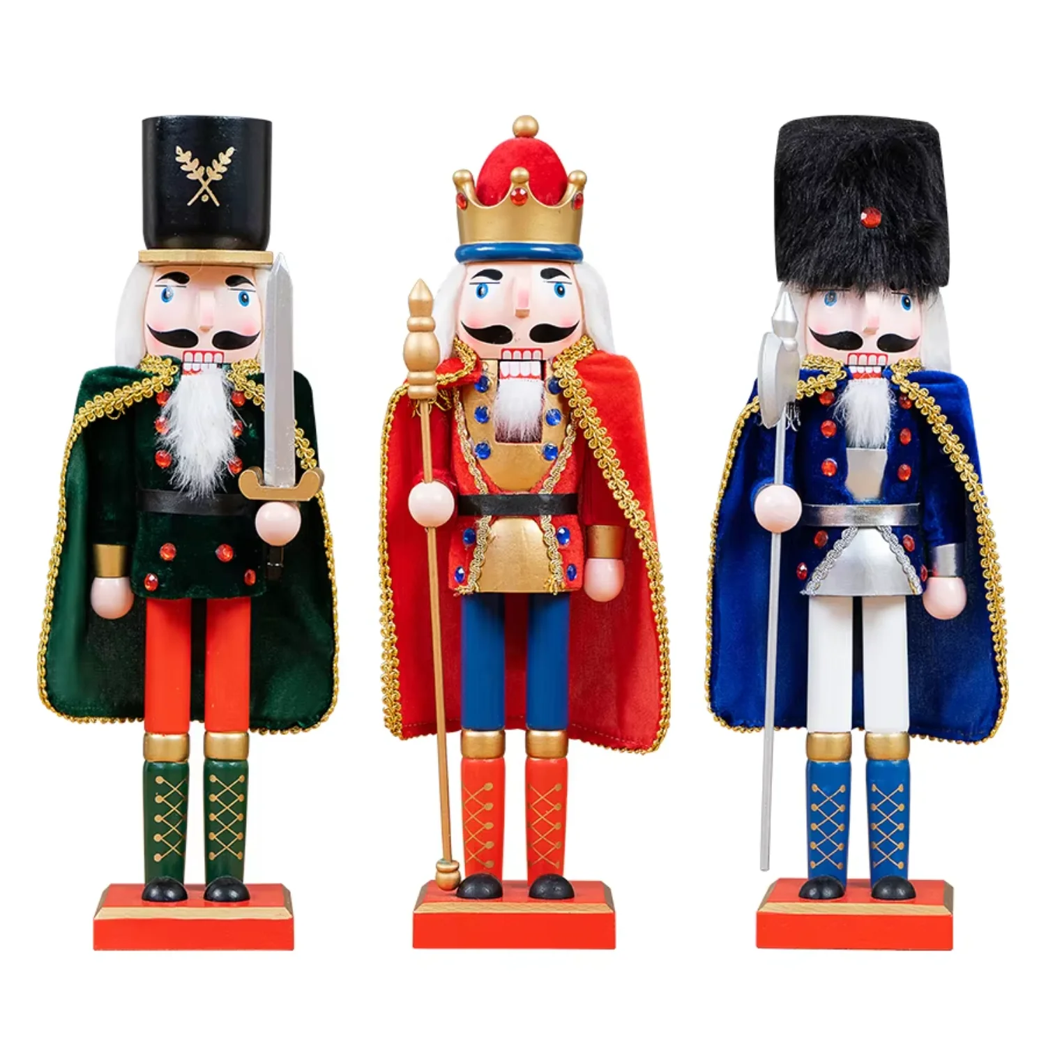 

Hot Selling In Stock 15Inch 38CM Decorative Christmas Wooden Nutcracker Figurines for Christmas Tree Decoration