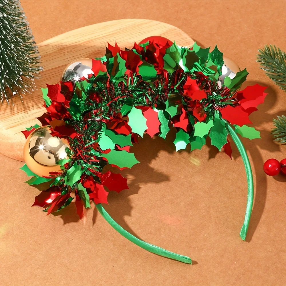 Holiday Christmas Headband, Red and Green Ball Headband Decoration - Suitable for Holiday Parties and Gift Giving