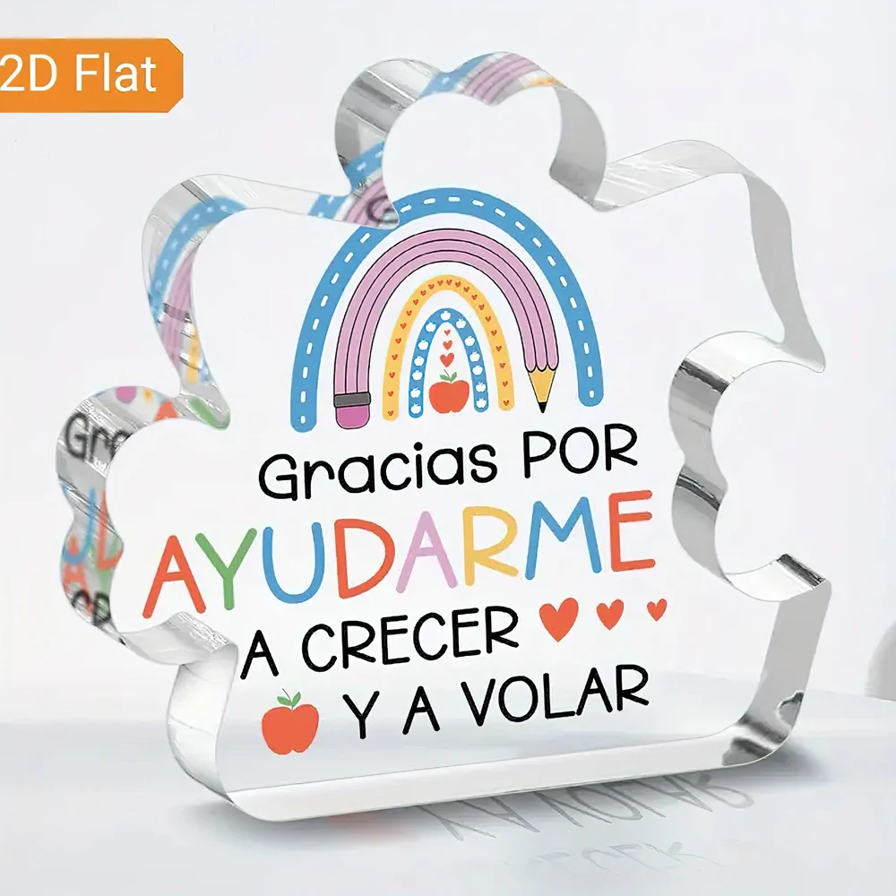 2D Flat, 1pc Teacher Appreciation Gift - Spanish Thank You Message Acrylic Plaque with Rainbow & Pencil Design,Classroom or Home
