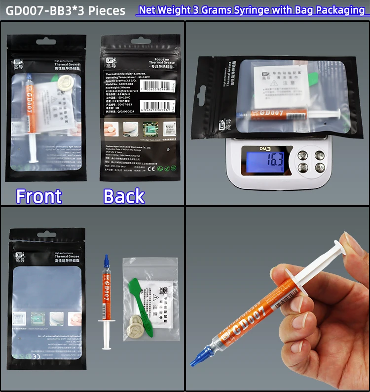 GD007 Wärmeleitpaste Gips Kühlkörper Verbindung Kühlnetz Gewicht 0,5/1/3/7/15/30/150 Gramm für CPU SSY ST CB CN MB BA BR – Detail 16
