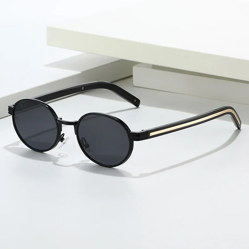 JNPCXI Neue Modische Ovale Metall-Sonnenbrille für Damen, UV400 Retro Blaue Leoparden-Punk-Sonnenbrille für Herren – Detail 3