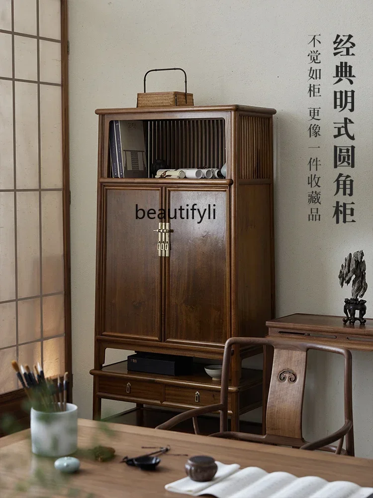 New Chinese style, rounded corner cabinet, noodle cabinet, locker, study, storage cabinet, tea room, study