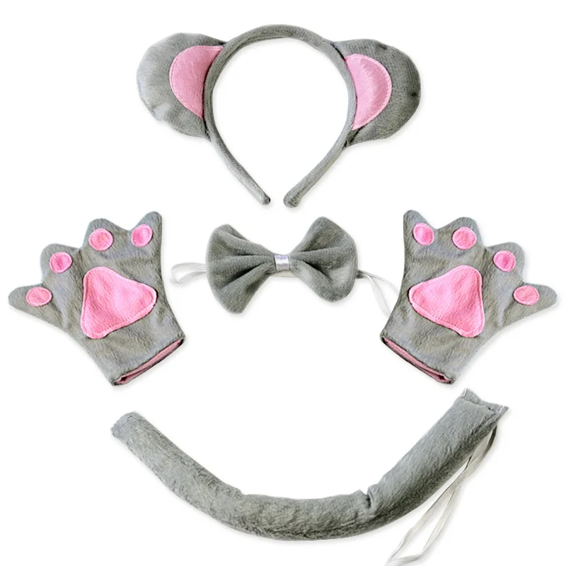 Kids Children Girl Grey Mouse Rat Ear Headband Bow Nose Tails Skirt Animals Party Birthday Halloween Costume Cosplay