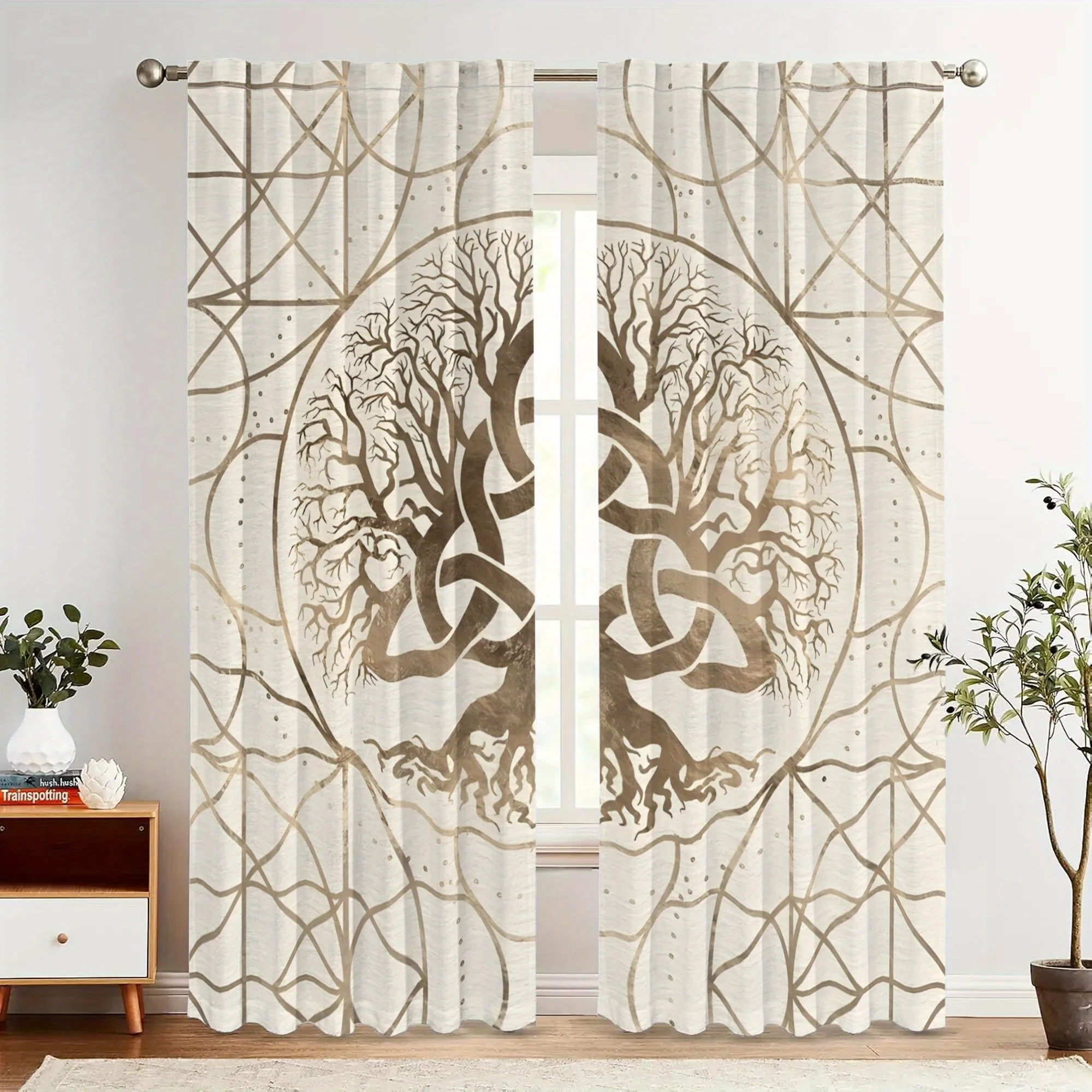 Celtic wind life tree pattern Print Drapes Room Darkening Window Curtains for Home Decor,Rod Pocket Blackout Curtains Bedroom