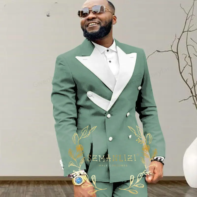 Wedding Royal Blue Men Suits Costume Groom Tuxedos Peaked Lapel Terno Masculino Slim Fit Blazer Custom 2 Pieces (Jacket+Pants)