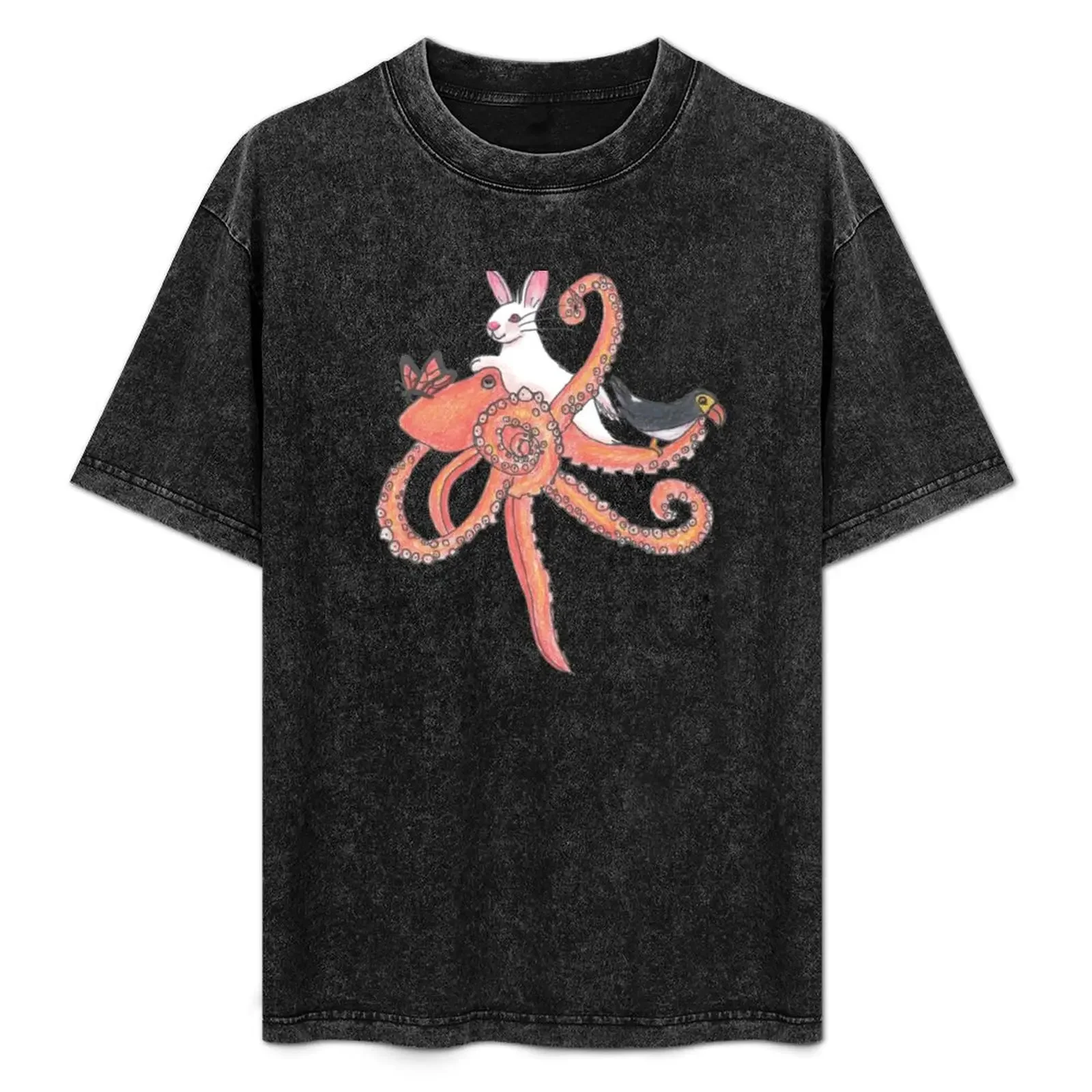 

Hazel-bun and Octopus T-Shirt Basic Breathable Solid Color T-Shirt