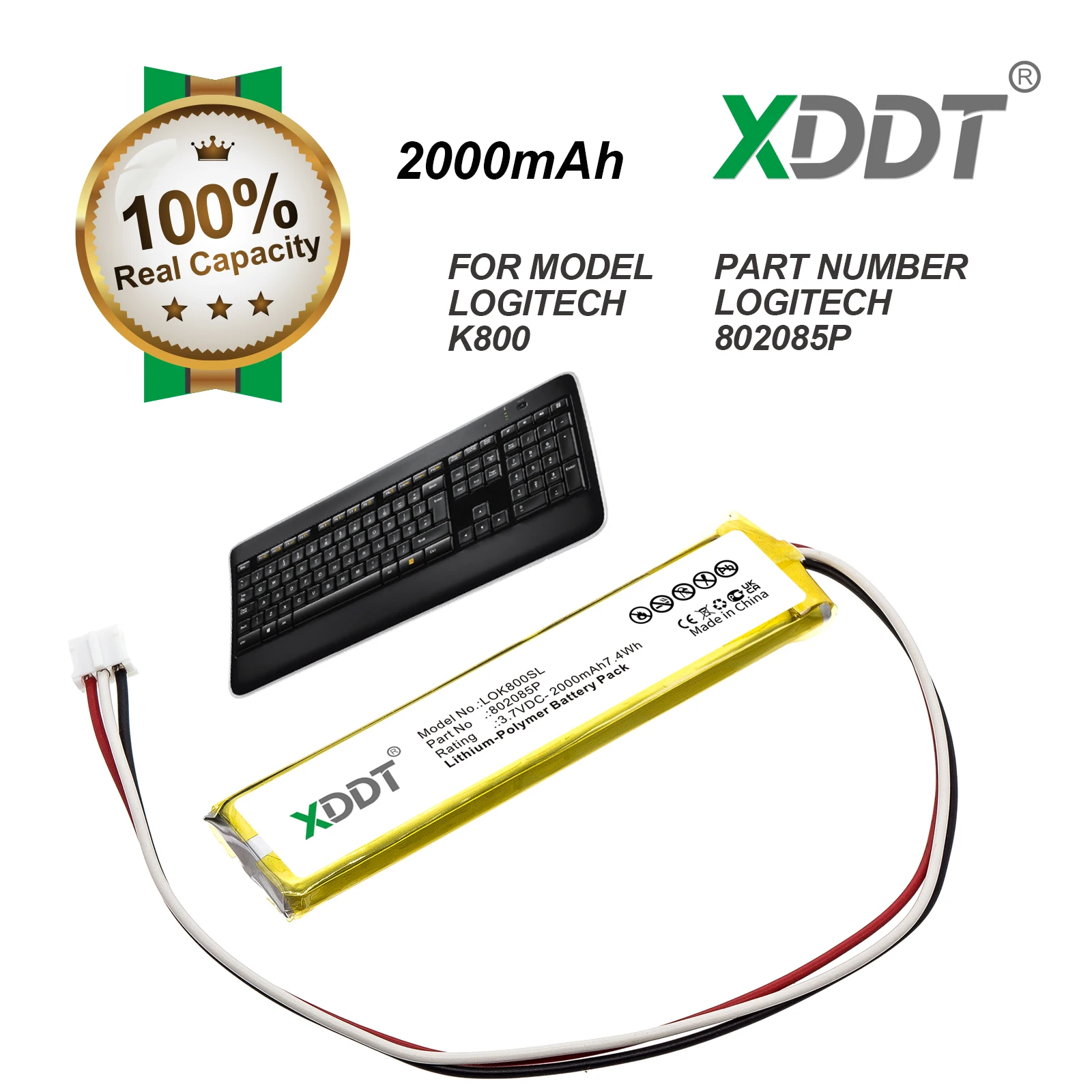 3.7V 2000mAh Replacement Keyboard Battery For Logitech K800 MX KEYS YR0073 Keyboard 533-000177 533-000221 802085P 533-000141