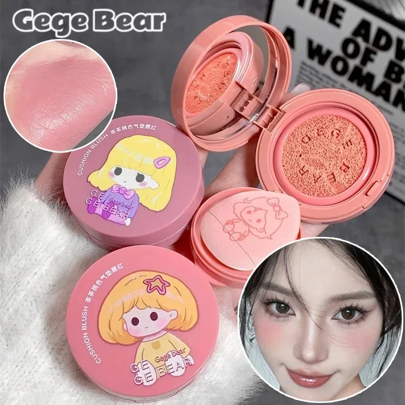 Gege Beer Luchtkussen Blush Crème Face Blusher Matte Perzik Roze Wangtint Rouge Contour Mousse Blush Met Poff Make-Up Cosmetica