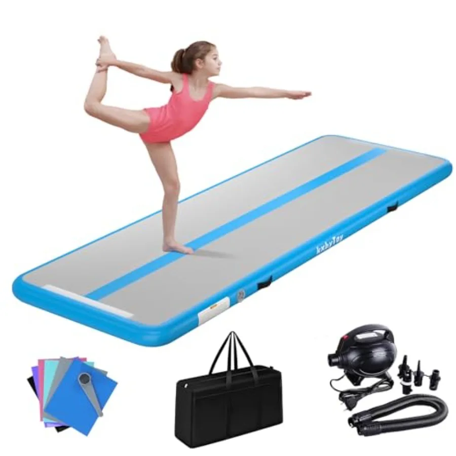 Home training inflatable gymnastics mat PVC material blue 4-inch thickness for safety and bounce support