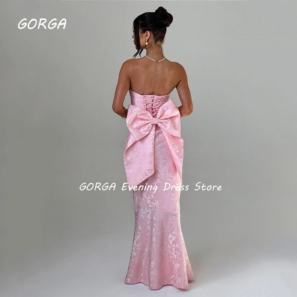 GORGA Simple Strapless Mermaid 2024 Slim Backless Bow Satin Ocassion Gown Floor-Length Formal Evening Dress Party Dress