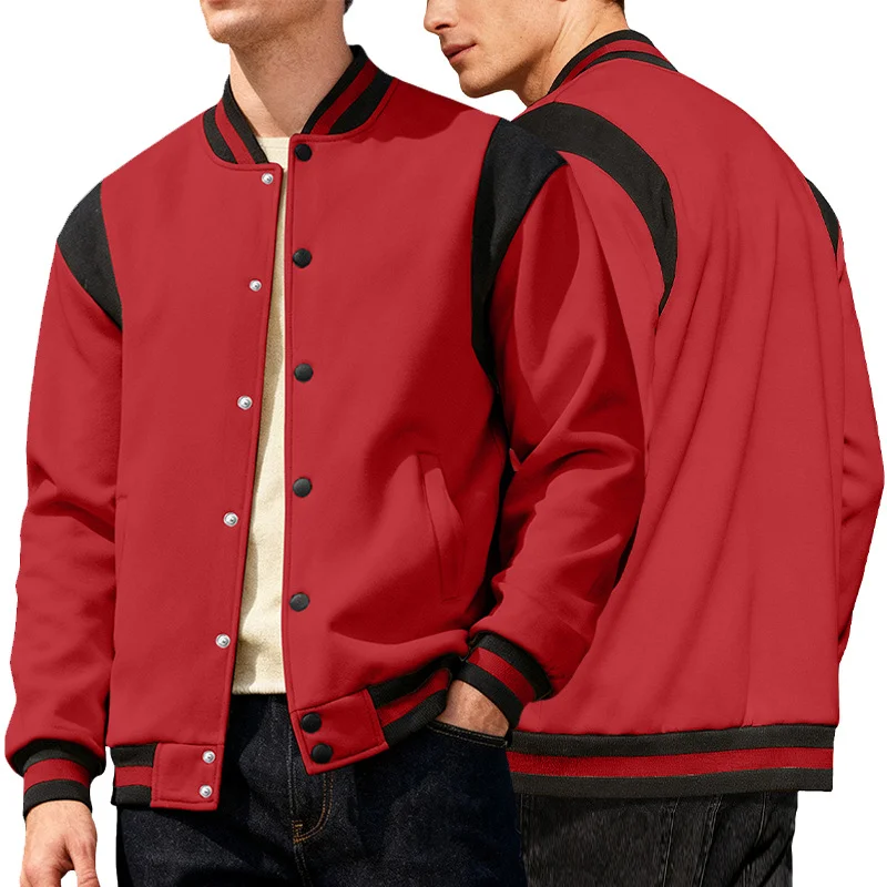 American Style Autumn and Winter New Style Men's Outerwear Baseball Jacket Casual Fashion Fleece - Lined Patchwork Cardigan