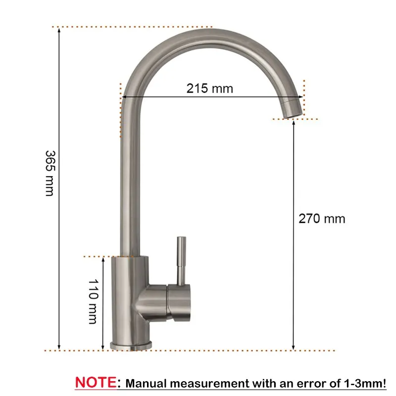 BAOKEMO Kitchen Faucet Brushed Stainless Stee 360 ° Rotating Swan Neck Cold and Hot Mixer Taps Deck Mounted Single Handle Fauce