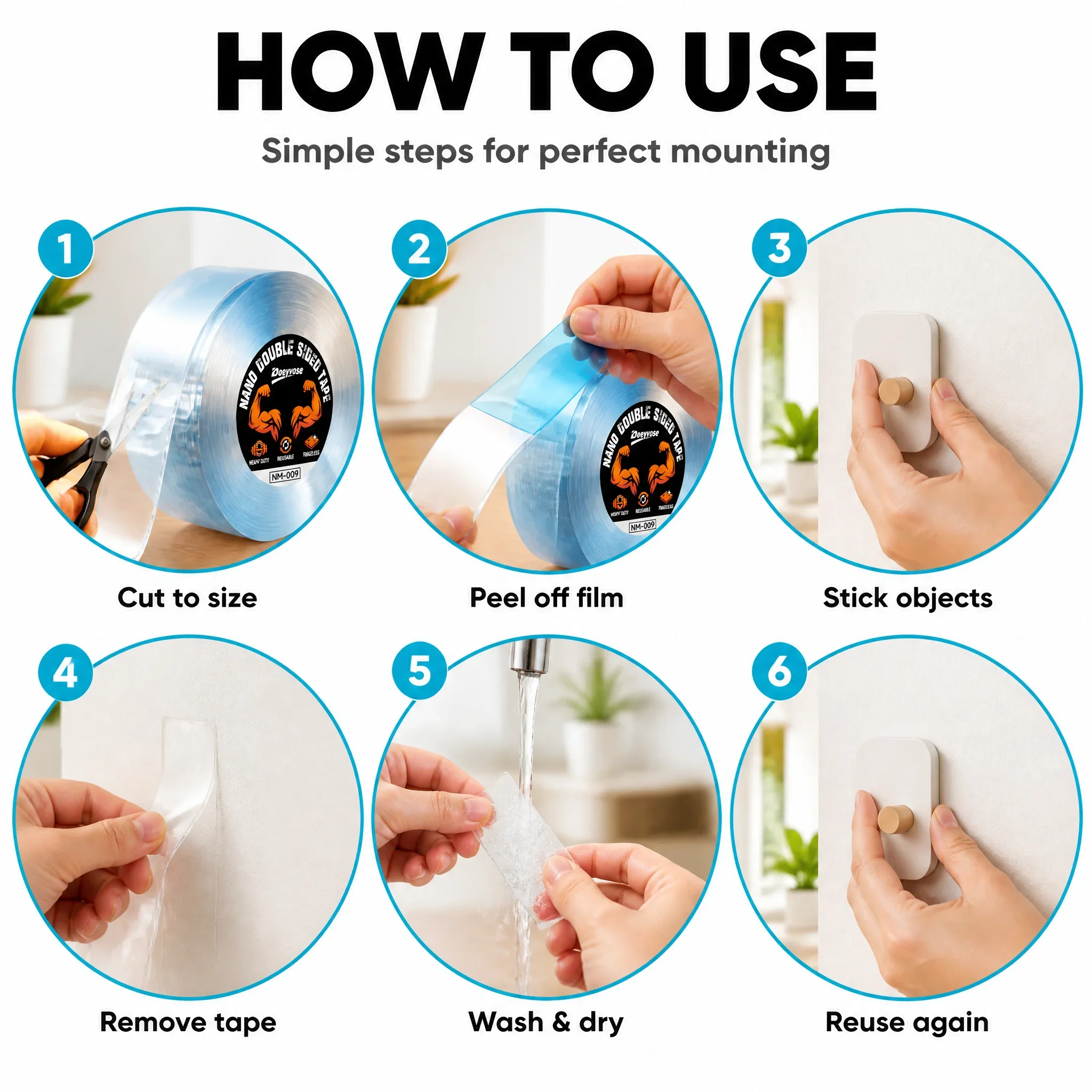 Extra Strong Nano Double Sided Tape Waterproof Transparent Traceless Reusable Multipurpose Mounting Tape 1-10M