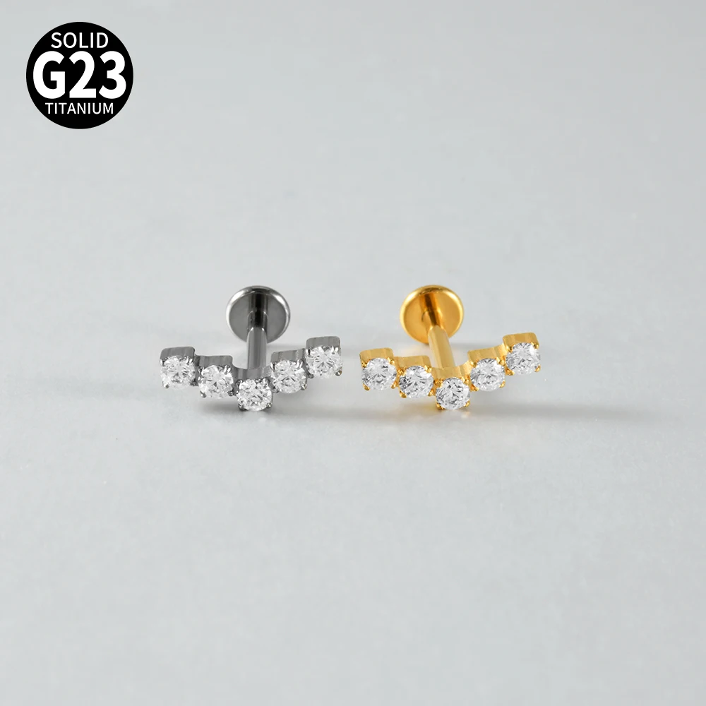 1PC G23 Titanium Clear CZ Gem Labret & Lip Stud Internal Thread Curved Tragus Cartilage Helix Earrings Body Piercing Jewelry 16G view 3
