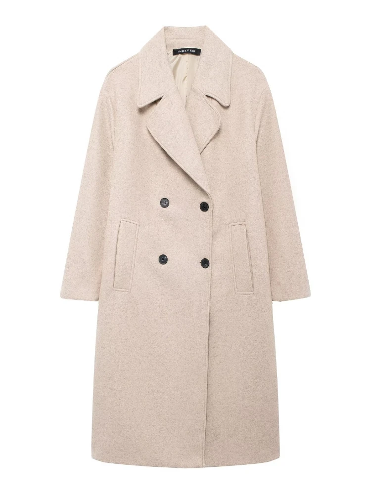 

Осень-зима женские свободные теплые пальто женские шикарные однотонные с длинным рукавом с лацканами и карманами двубортное пальто с украшением куртка