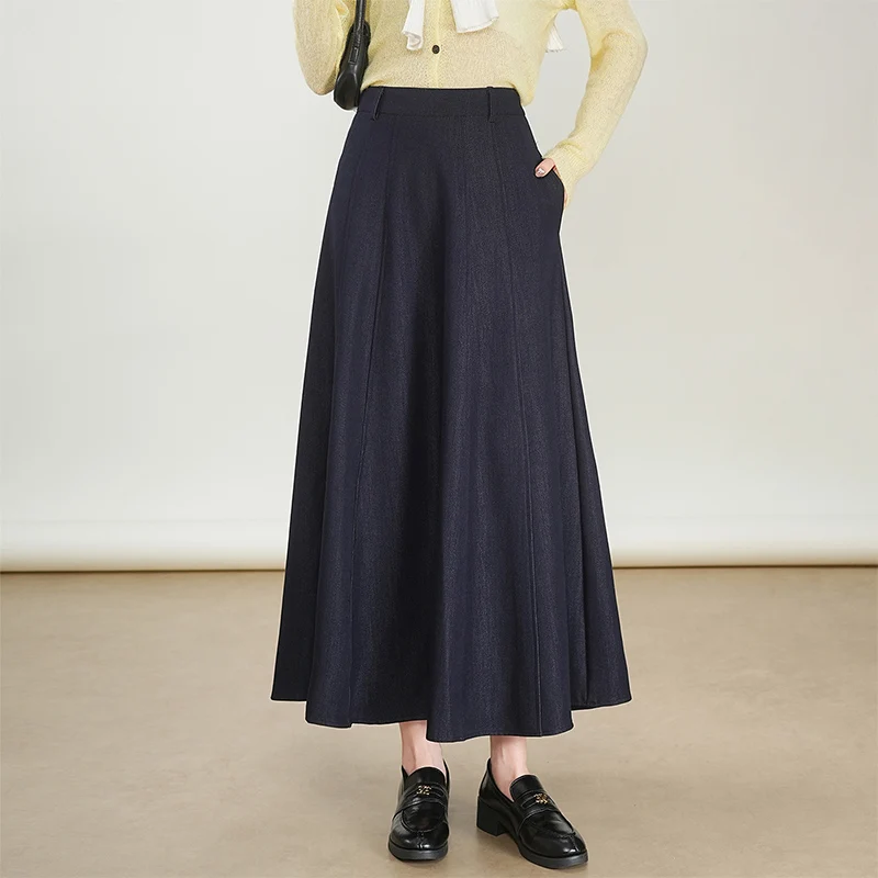 

Tall Women's High Waist A-Line Midi Skirt Slimming Wide Leg Denim Skirt Casual Sle with kets for Autumn 2025