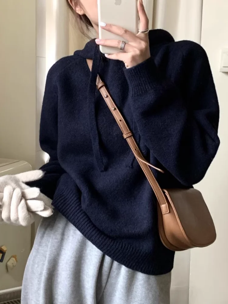 

Women's Hooded Knitted Sweater Thiened Spring Autumn Winter Outerwear Casual Loose Sle Long Sve Color Sweatirt