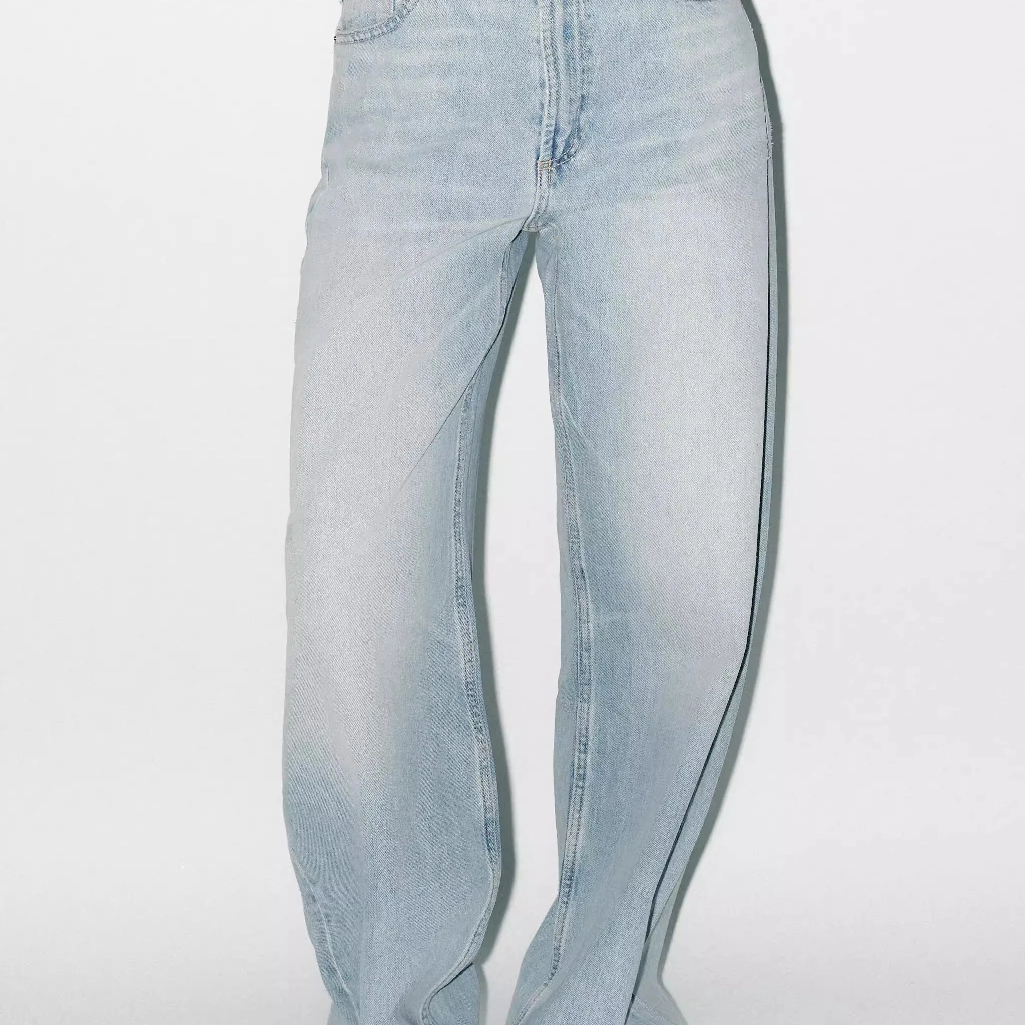 

Классические ультраширокие джинсы из смеси хлопка с высокой талией, женские повседневные брюки свободного покроя на молнии с застежкой-молнией