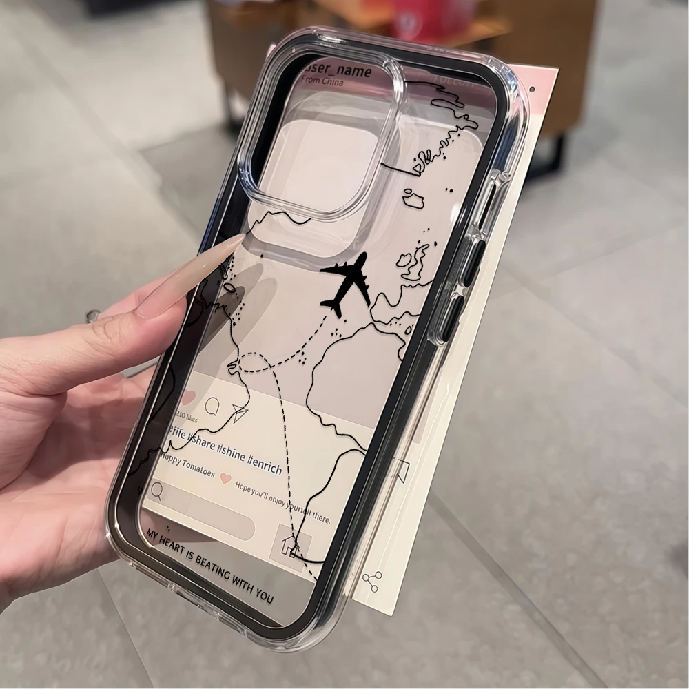 Minimalistische Weltkarte Flugzeug Transparente Handyhülle für iPhone 16 14 15 Plus 13 14 15 11 17 Pro Max Air X XS Weiche Schutzhülle – Detail 3