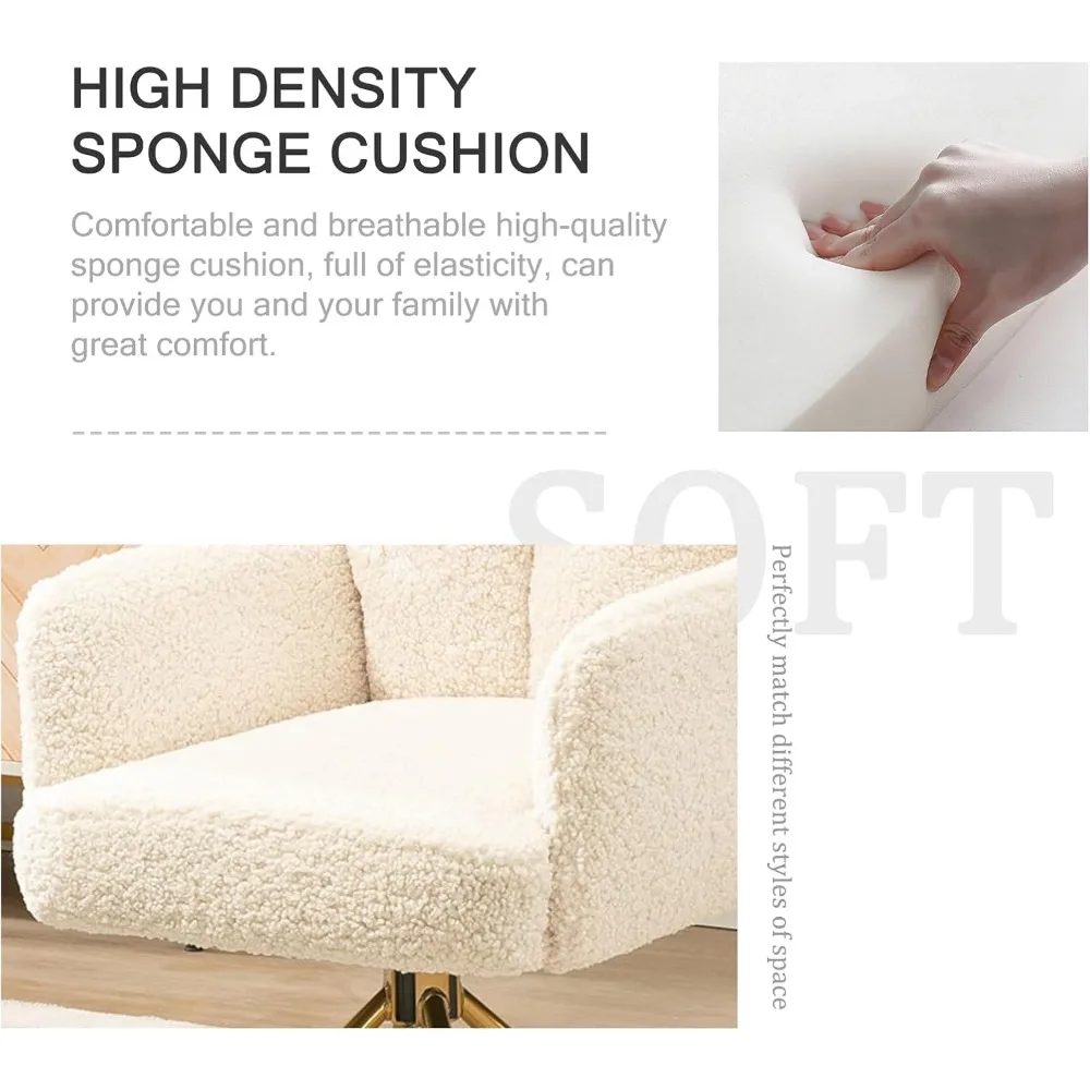 كرسي مكتب بدون عجلات 180 ° كرسي دوار، كرسي مكياج بأرجل ذهبية، كراسي متقاطعة مريحة لغرفة النوم، غرفة المعيشة، غرفة المنزل #4