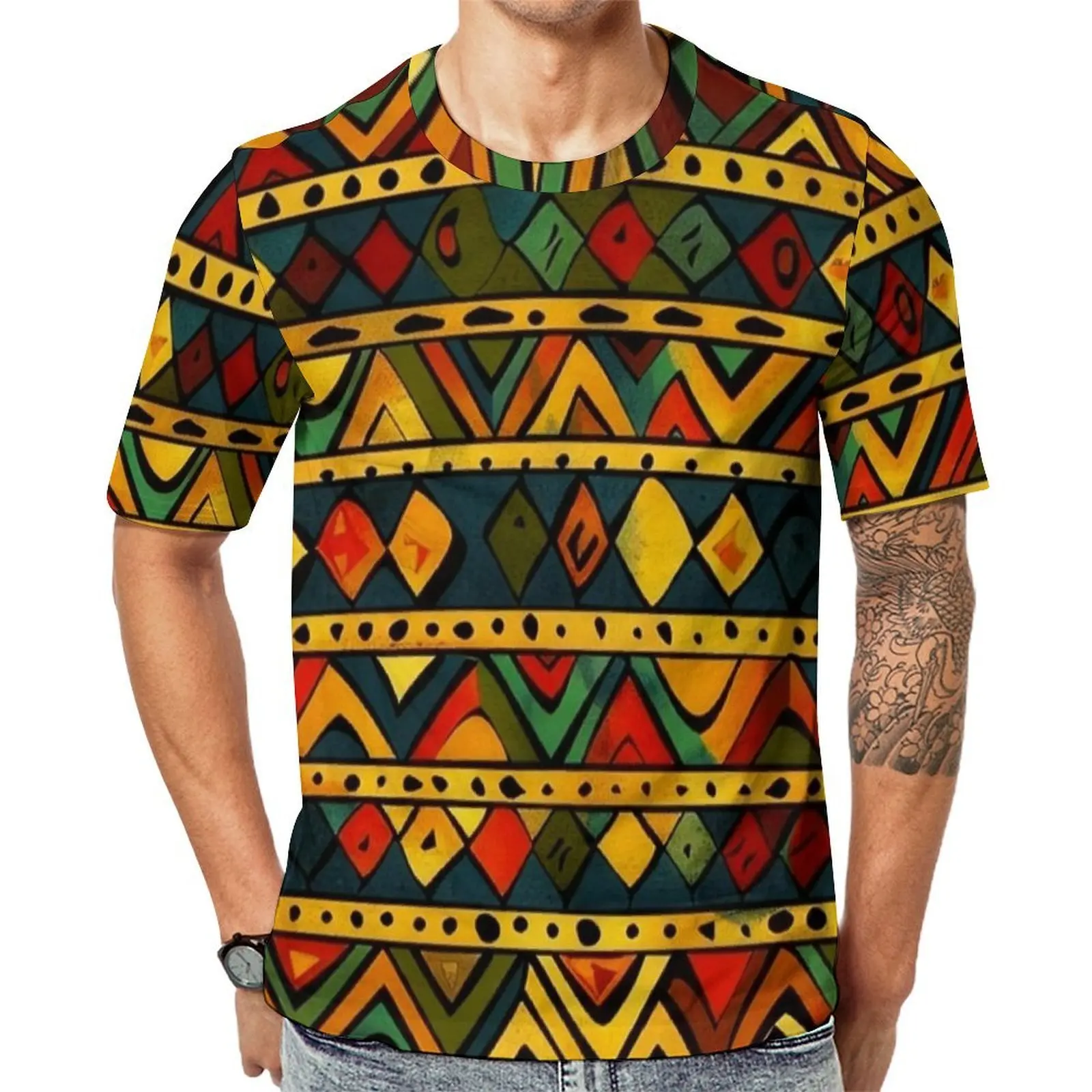 Couple African Red Yellow And Green Geometric T-Shirt Harajuku T-Shirts Short Sleeve Tops Original Street Style Oversize Tees