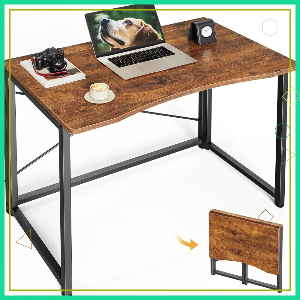 31.5 Inch Foldable Computer Desk for Small Spaces, Home Office Study Bedroom Dorm, Space Saving Rustic Brown