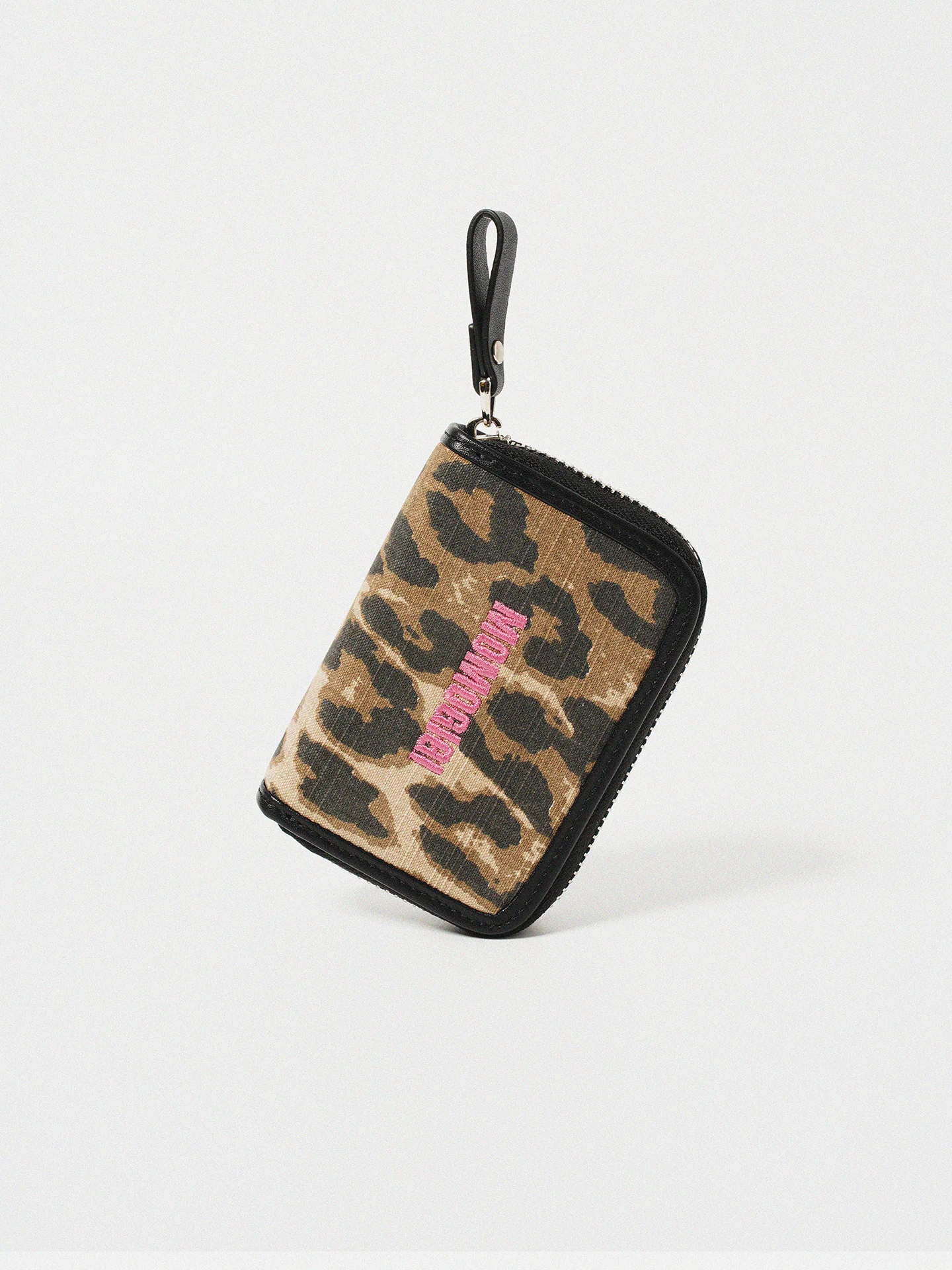 Momogigi Retro Party Original Design Washed Leopard Print Canvas Pink Embroidery Large Capacity Accordion Card Holder